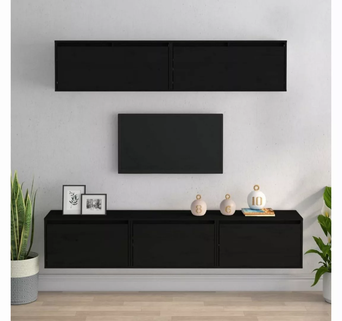 vidaXL TV-Schrank TV-Schränke 5 Stk Schwarz Massivholz Kiefer Lowboard Lowb günstig online kaufen