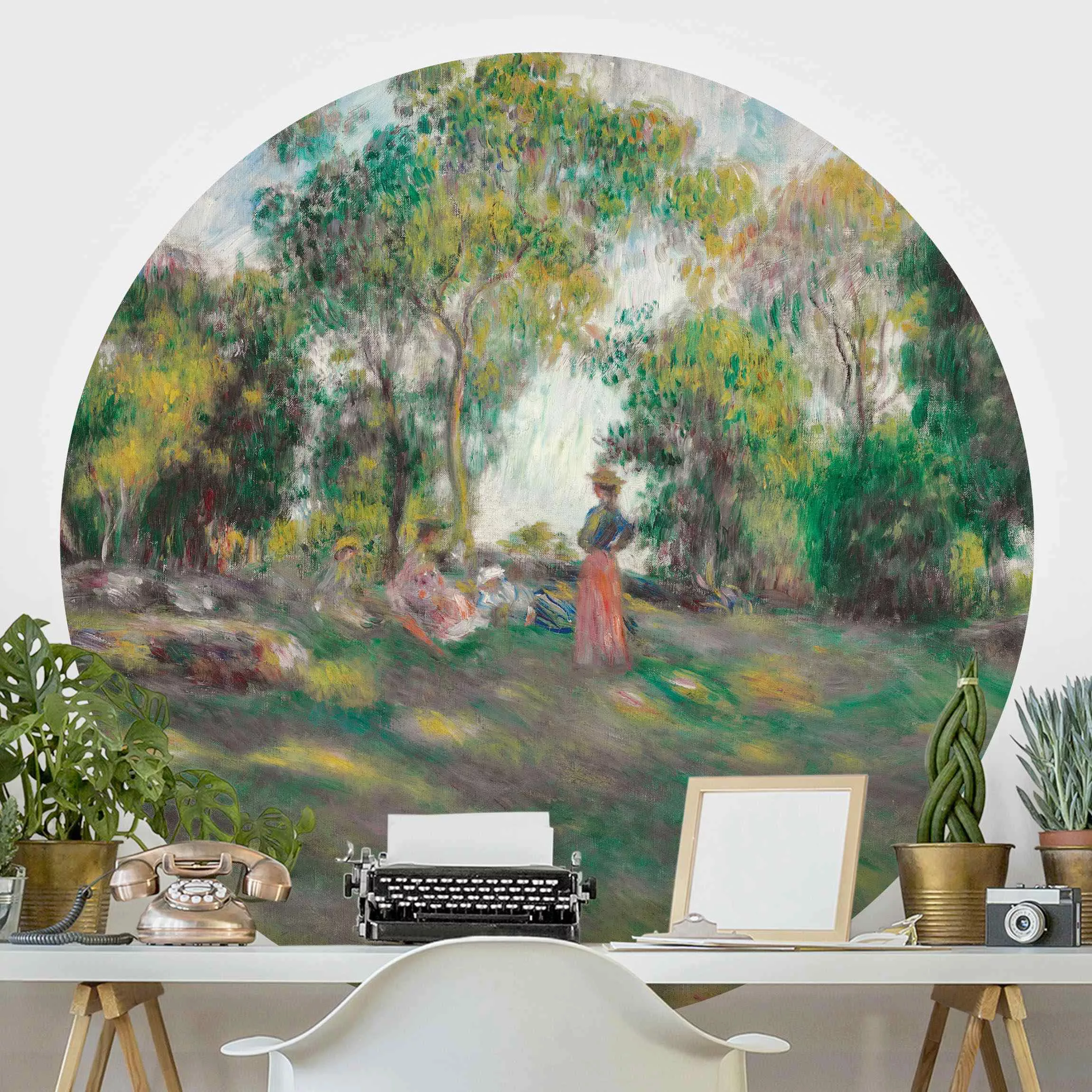 Runde Fototapete selbstklebend Auguste Renoir - Landschaft mit Figuren günstig online kaufen