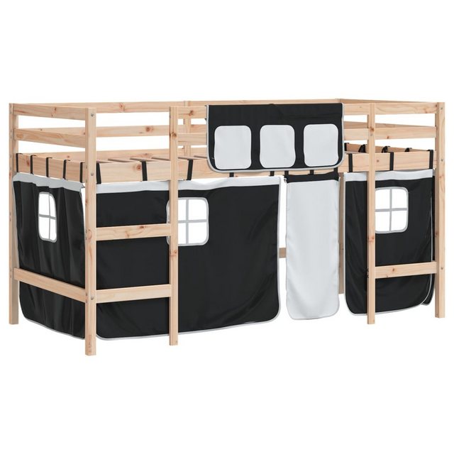 vidaXL Kinderbett Kinderhochbett mit Vorhängen Weiß und Schwarz Massivholz günstig online kaufen