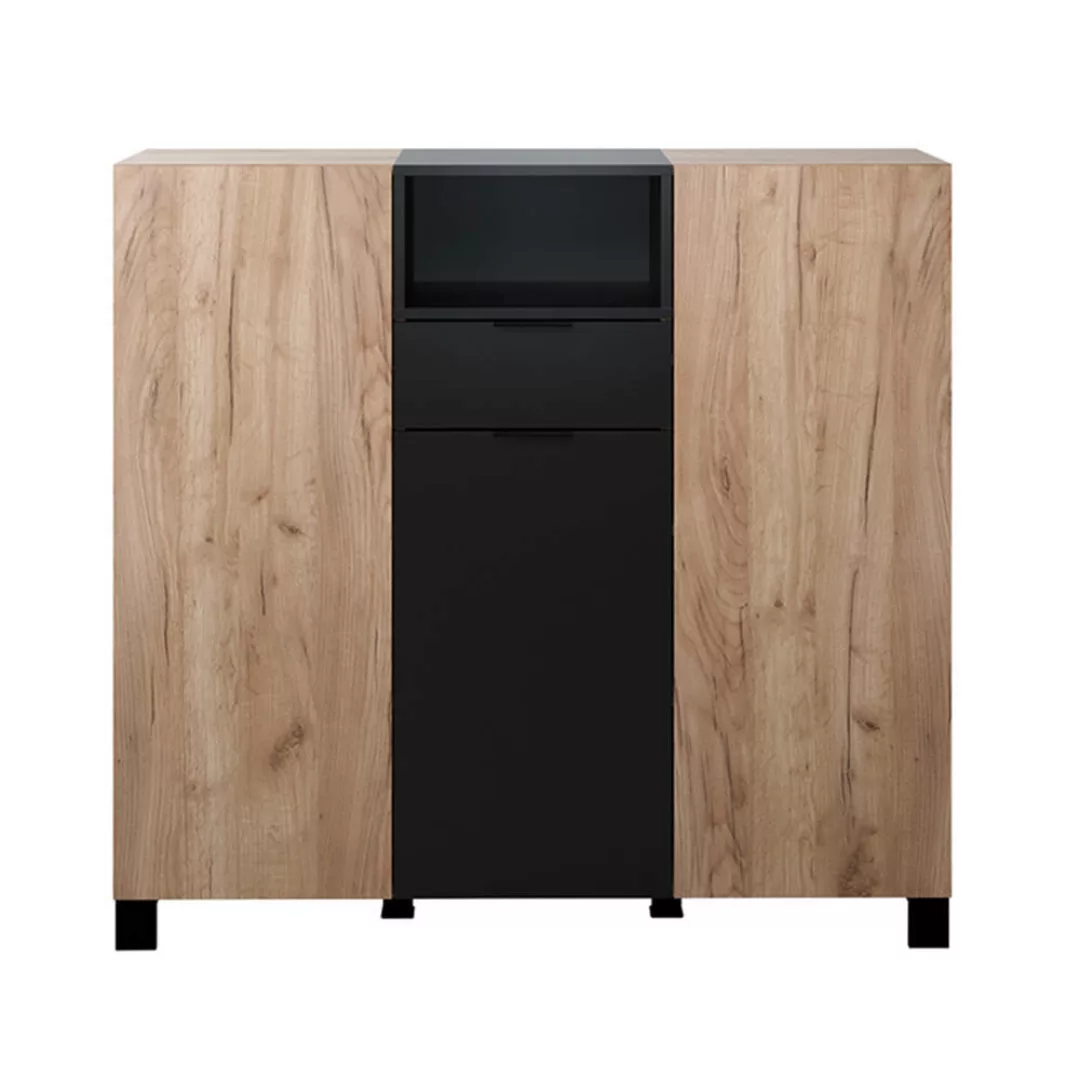 Highboard mit Schubkasten, Eiche, schwarz matt KEMBA-19 günstig online kaufen