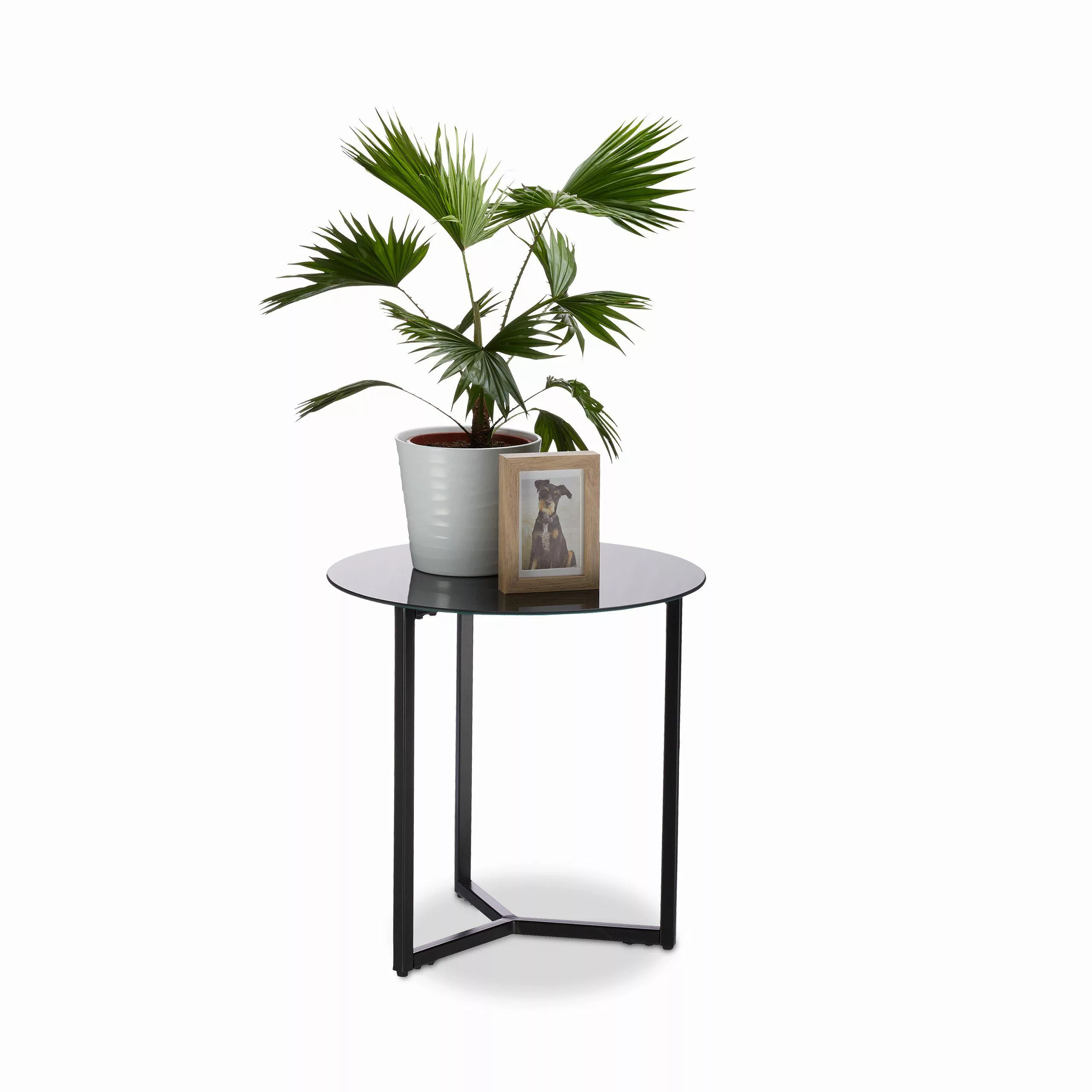 relaxdays Beistelltisch Glas Metall rund, Schwarz günstig online kaufen