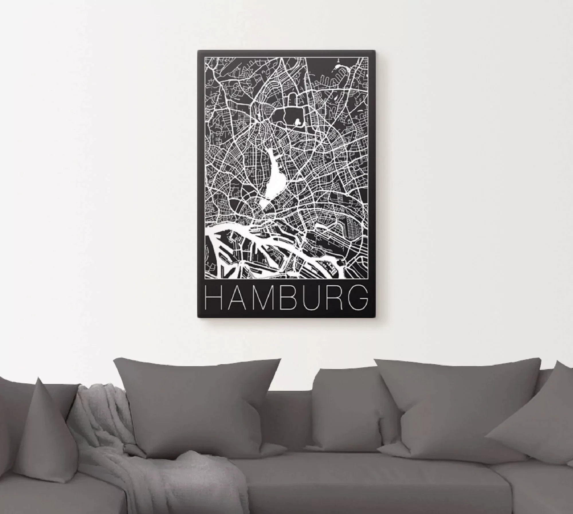 Artland Wandbild "Retro Karte Hamburg Deutschland Schwarz", Deutschland, (1 günstig online kaufen