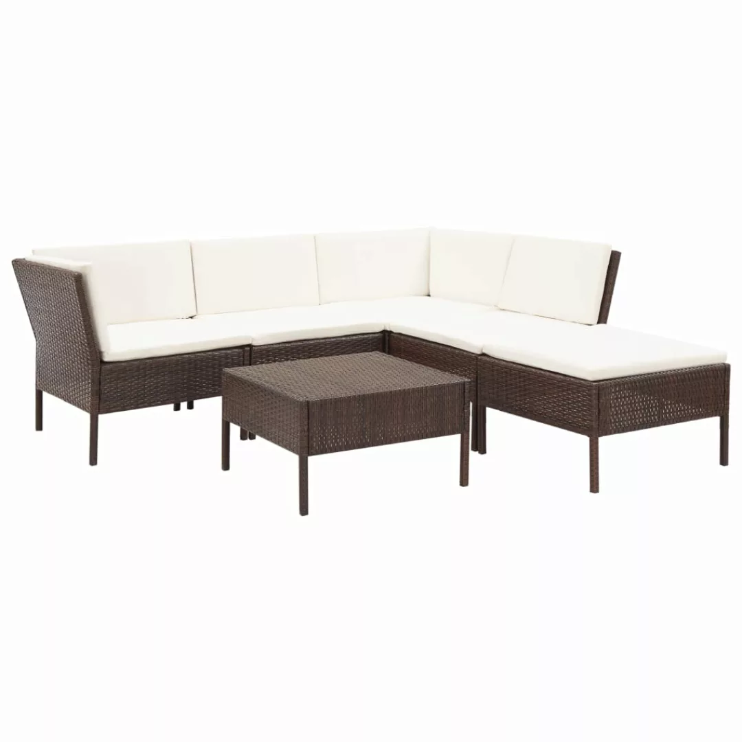 6-tlg. Garten-lounge-set Mit Auflagen Poly Rattan Braun günstig online kaufen