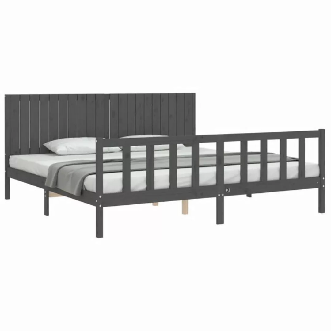 vidaXL Bett Massivholzbett mit Kopfteil Grau 200x200 cm günstig online kaufen