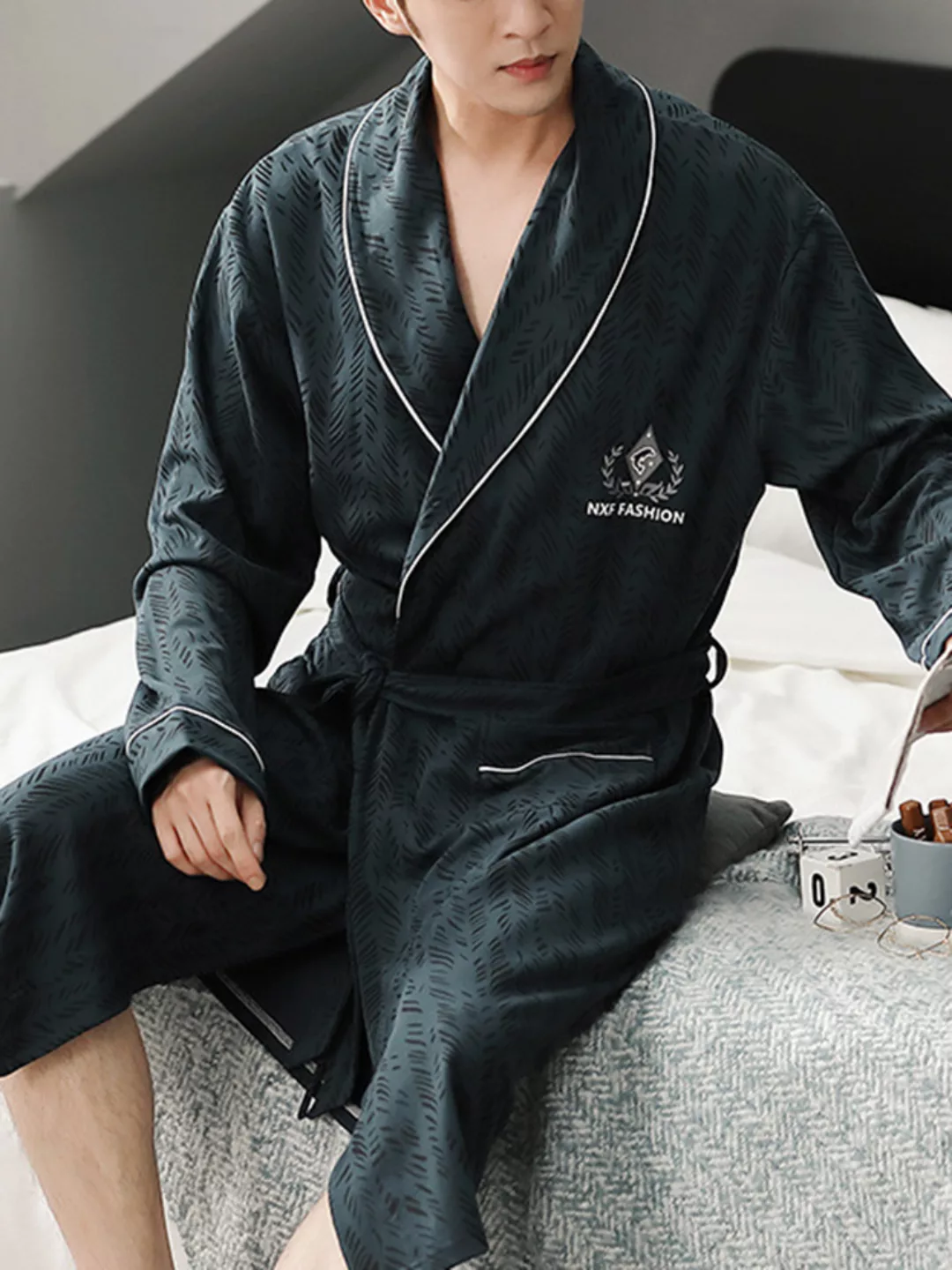 Herren Patchwork Belted Loungewear Pyjamas Robe günstig online kaufen