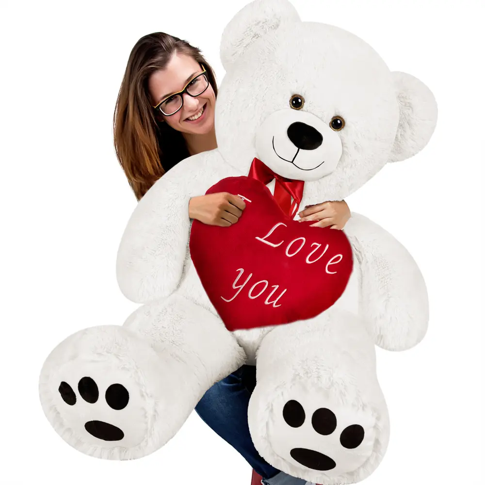 Plüschtier Teddybär XL Weiß inkl Herzkissen günstig online kaufen