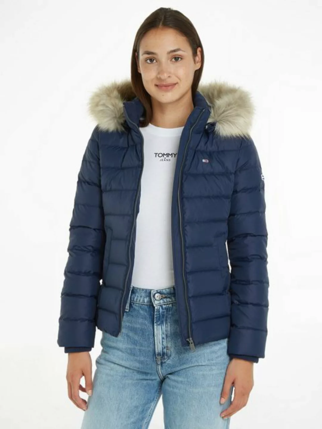 Tommy Jeans Daunenjacke BASIC HOODED DOWN JACKET mit Fellimitat an der Kapu günstig online kaufen