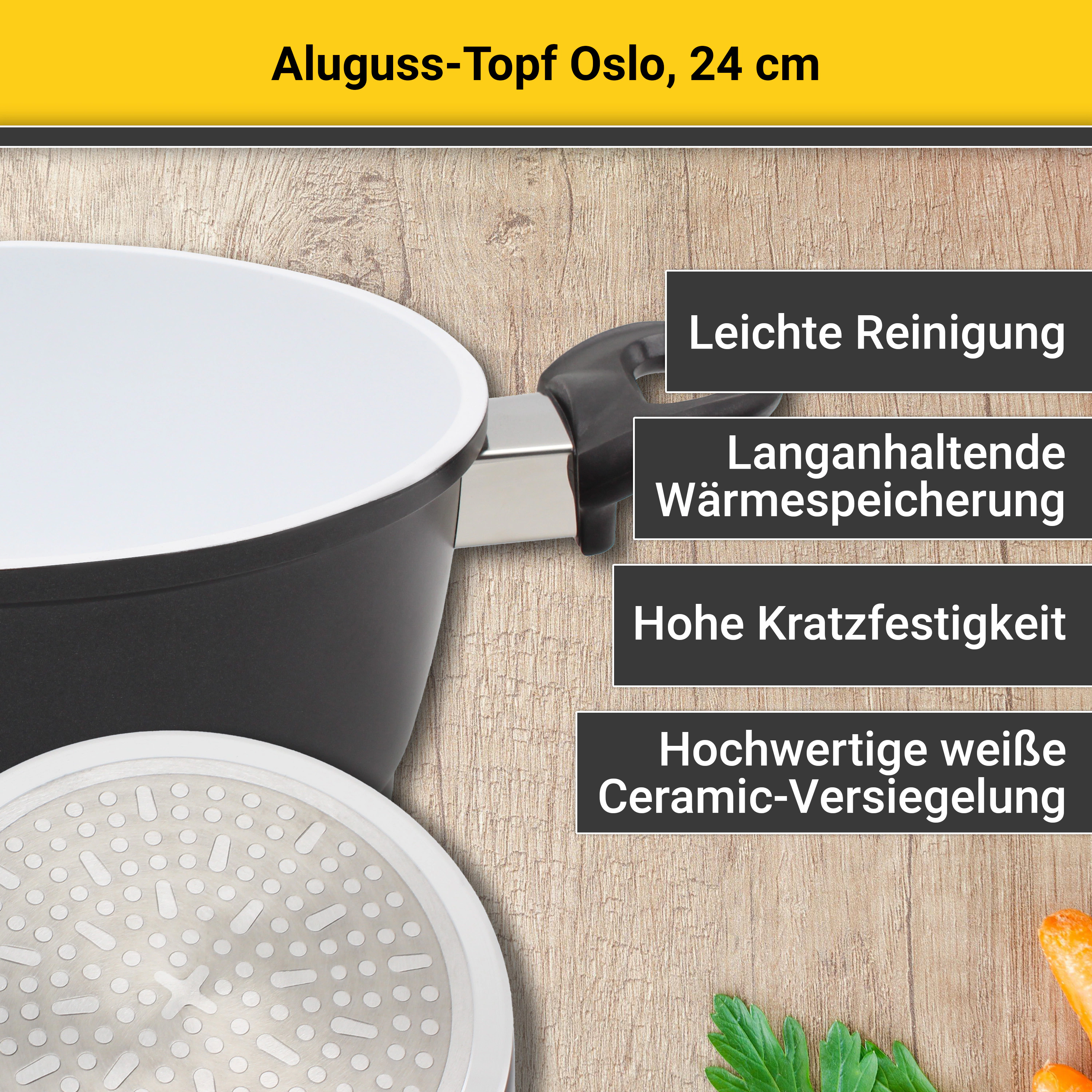 Krüger Fleischtopf »Aluguss Topf mit Glasdeckel Oslo«, Aluminiumguss, (1 tl günstig online kaufen