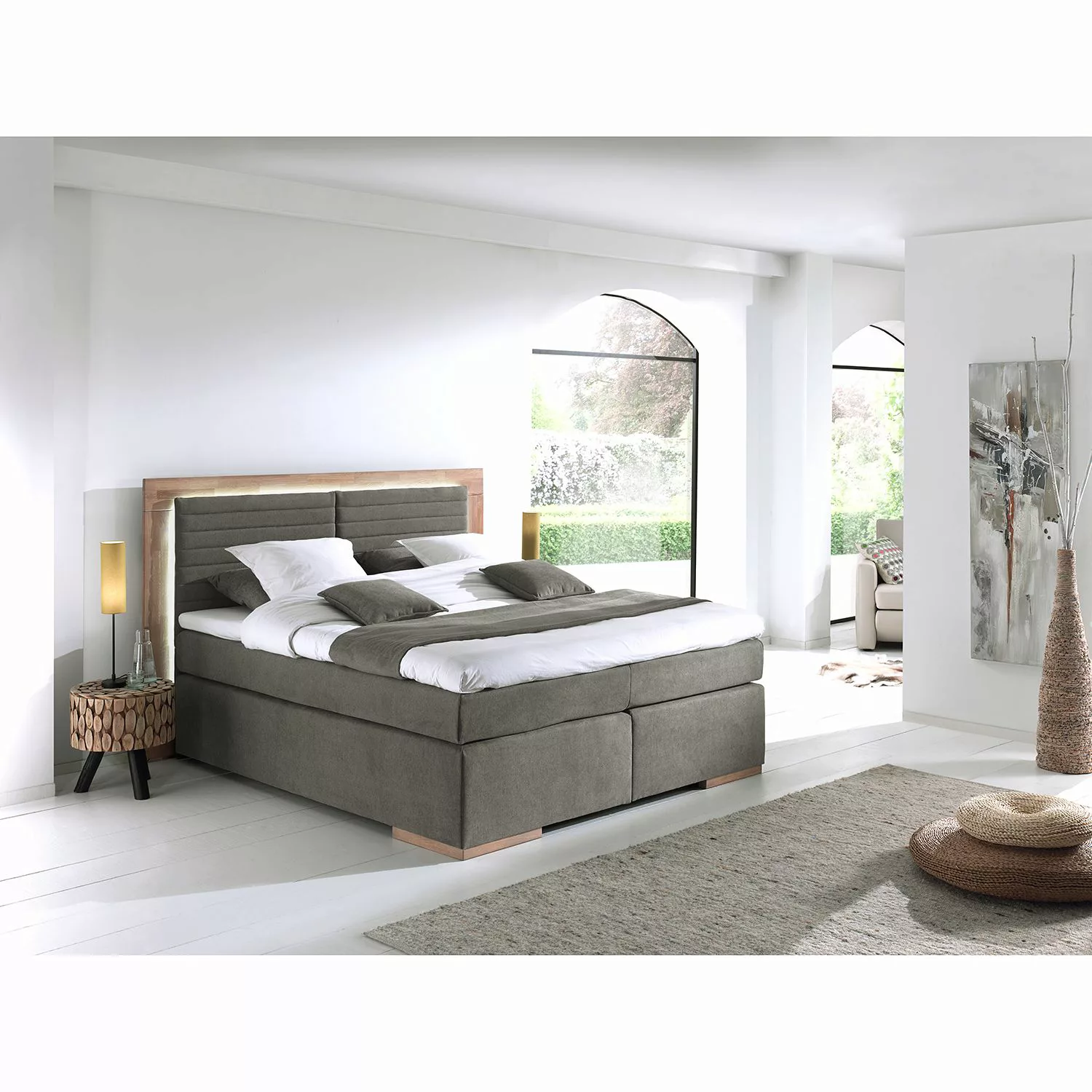 home24 Naturoo Boxspringbett Marcel II 180x200 cm Webstoff in Samtoptik/Mas günstig online kaufen