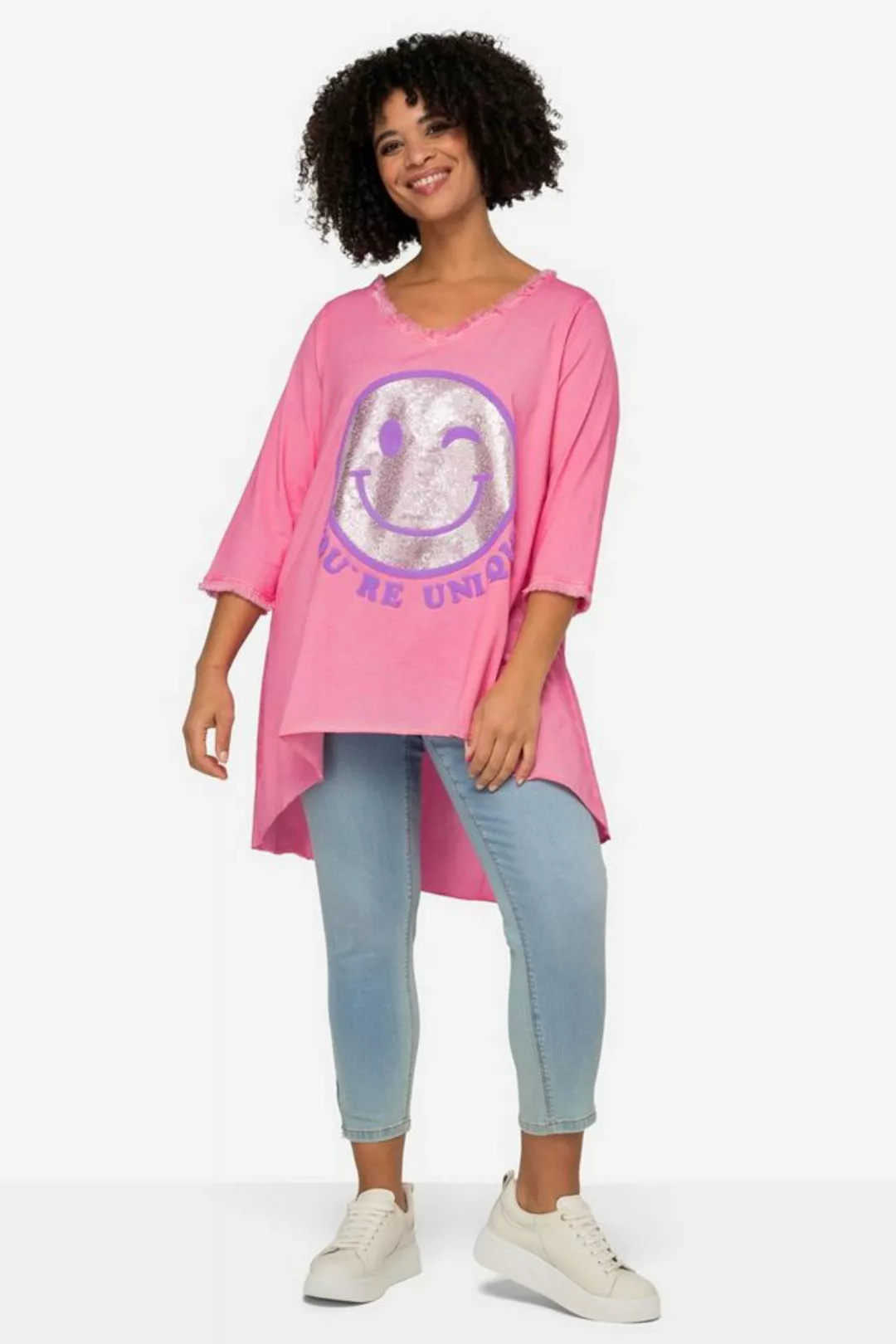 Angel of Style Longshirt Longshirt Smiley Rundhals Langarm gerundeter Saum günstig online kaufen