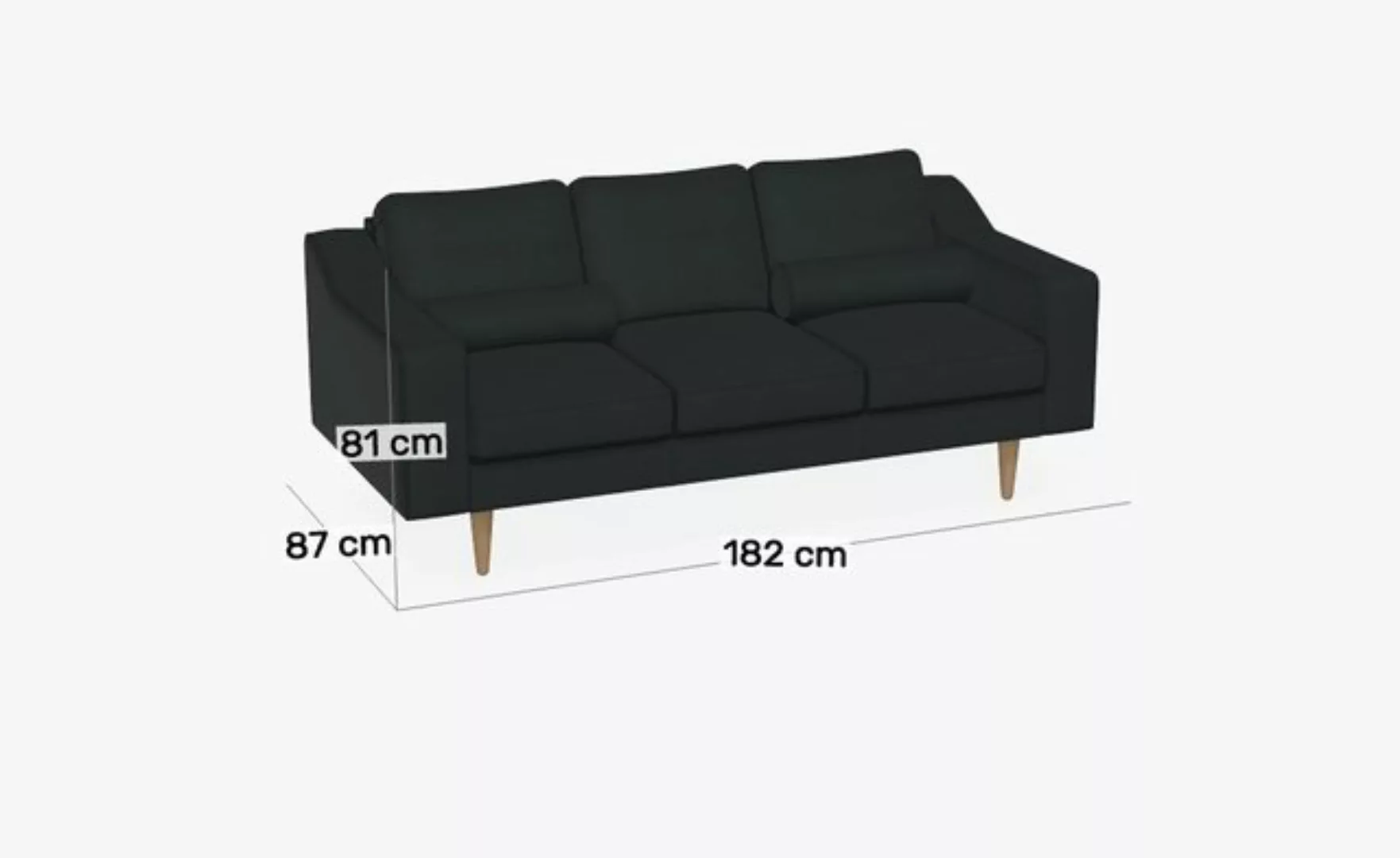 Natur24 Sofa Sofa Clean 182x87 Leder Schwarz Ledersofa mit Eichenfüße günstig online kaufen