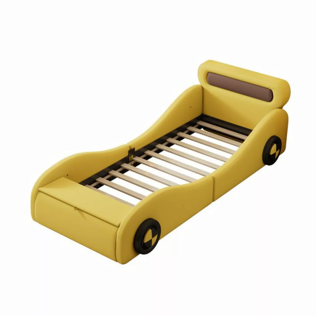 MODFU Kinderbett Einzelbett in Form eines Autos mit leuchtenden Rädern und günstig online kaufen