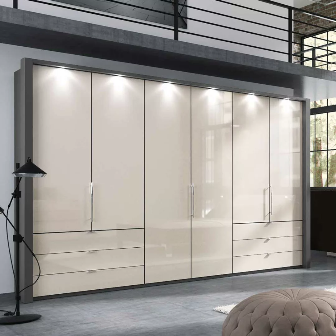 Schlafzimmer Kleiderschrank in Creme Weiß und Braun Falttüren günstig online kaufen