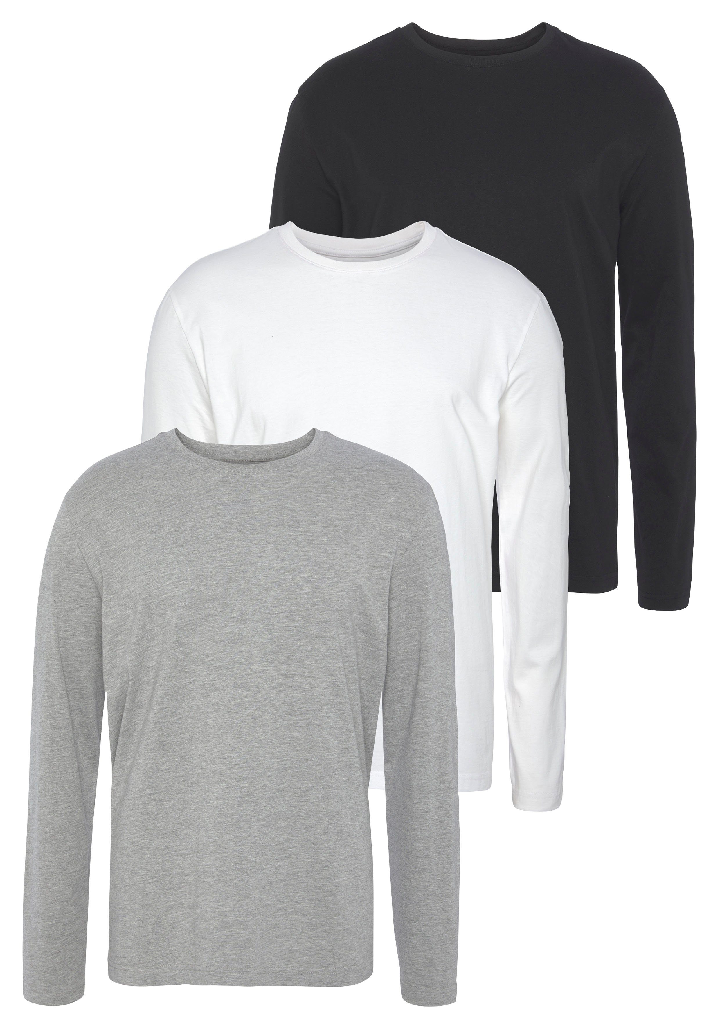 Mans World Langarmshirt "neue Farbe ", (3er-Pack), Langarm, unifarben, aus günstig online kaufen
