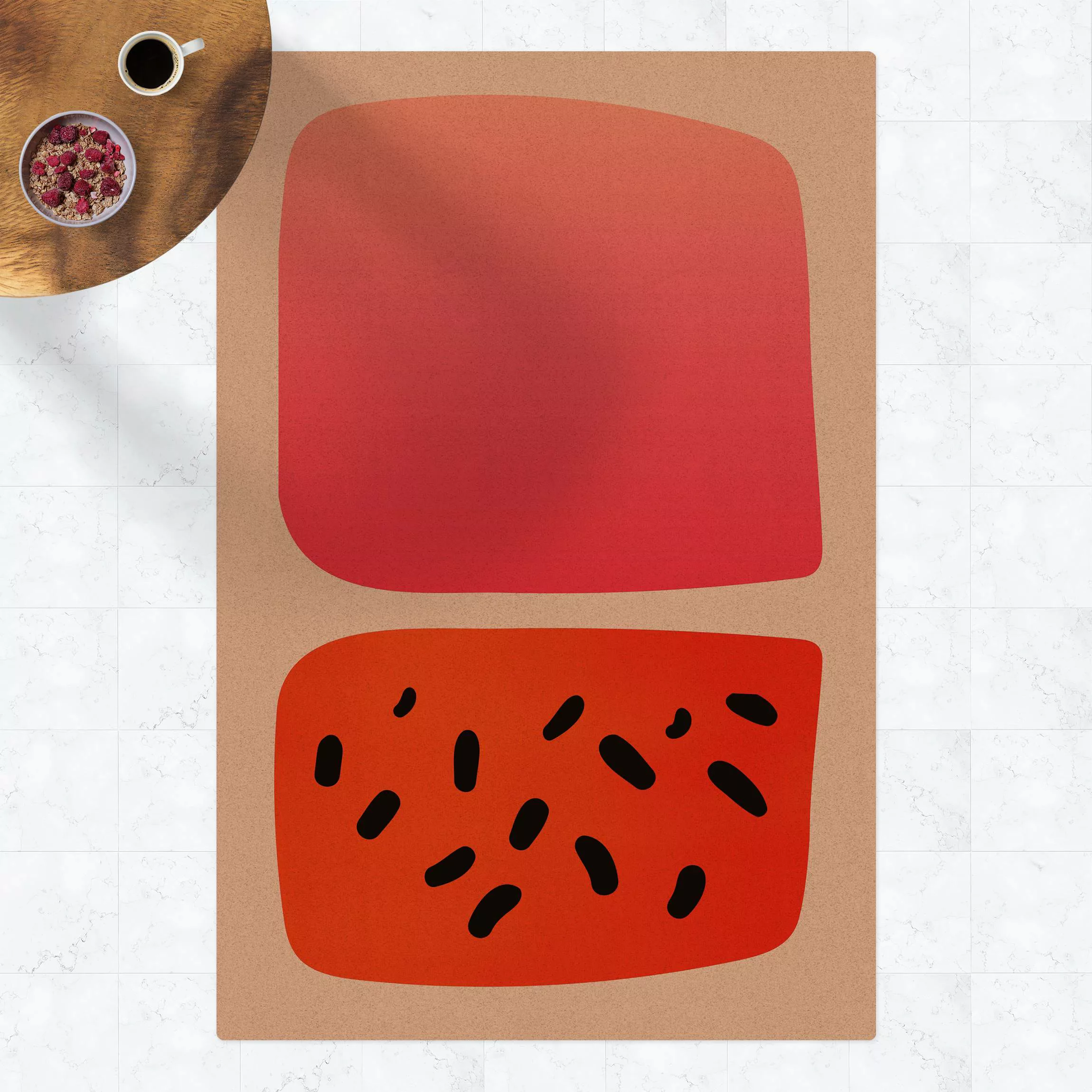 Kork-Teppich Abstrakte Formen - Melone und Rosa günstig online kaufen
