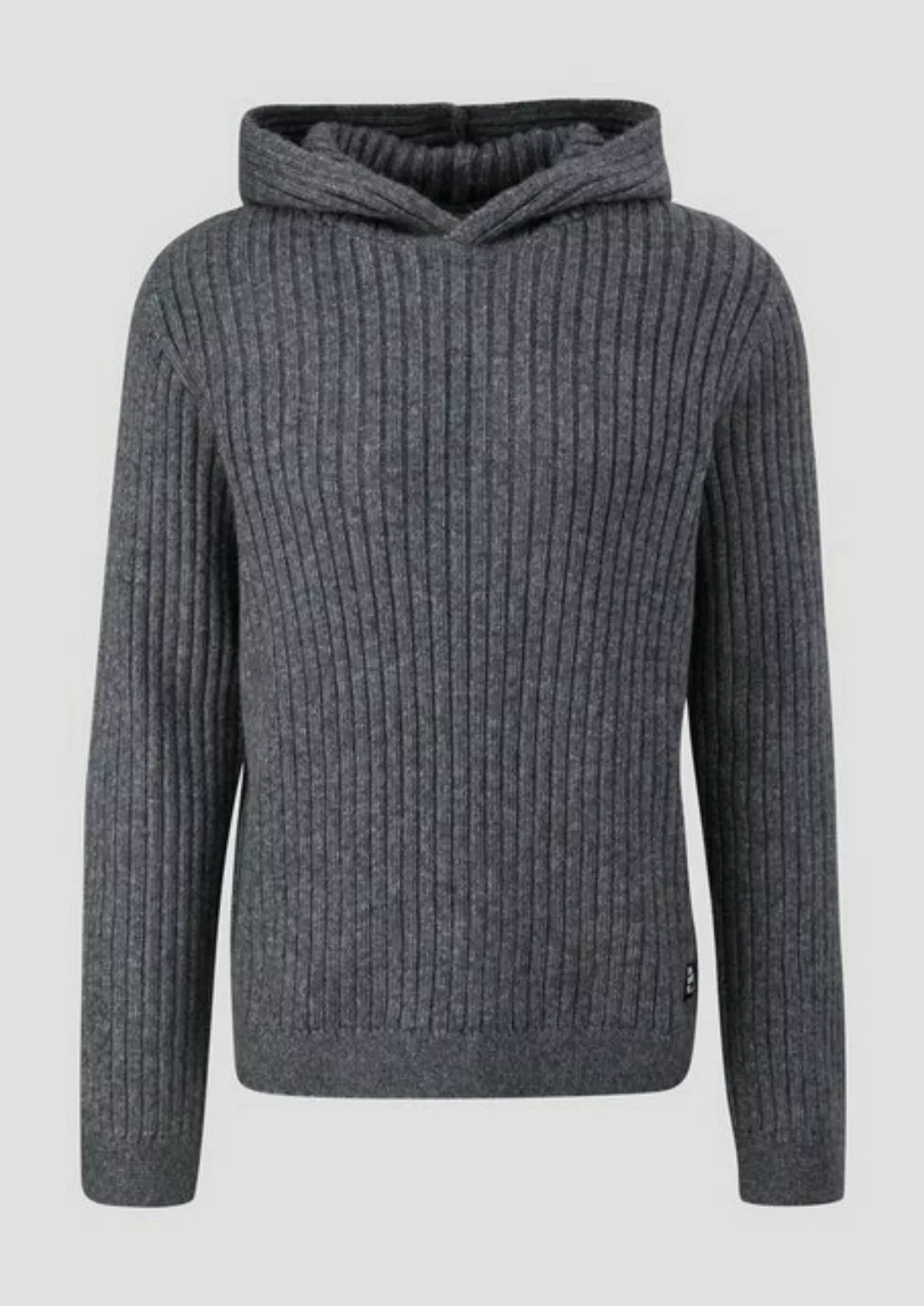 QS Strickpullover Strick-Hoodie mit Rippstruktur Label-Patch günstig online kaufen