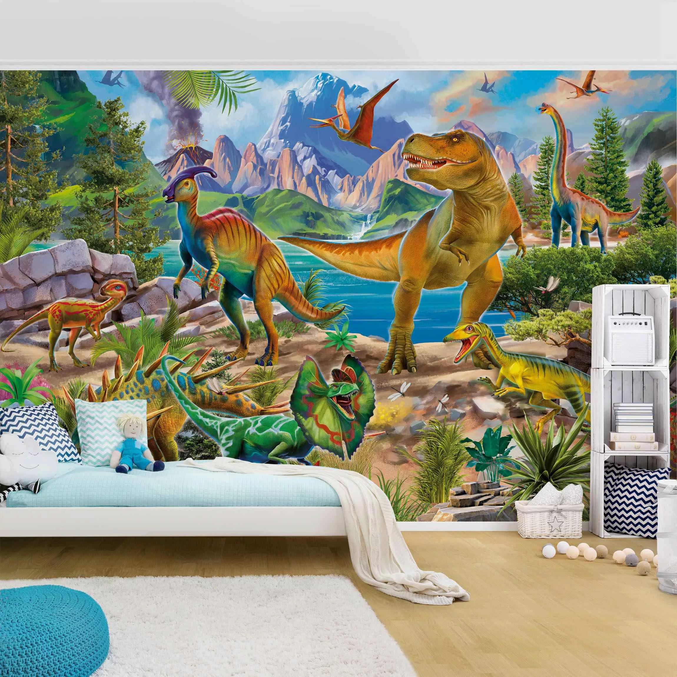 Bilderwelten Fototapete T-Rex und Parasaurolophus bunt Gr. 288 x 190 günstig online kaufen