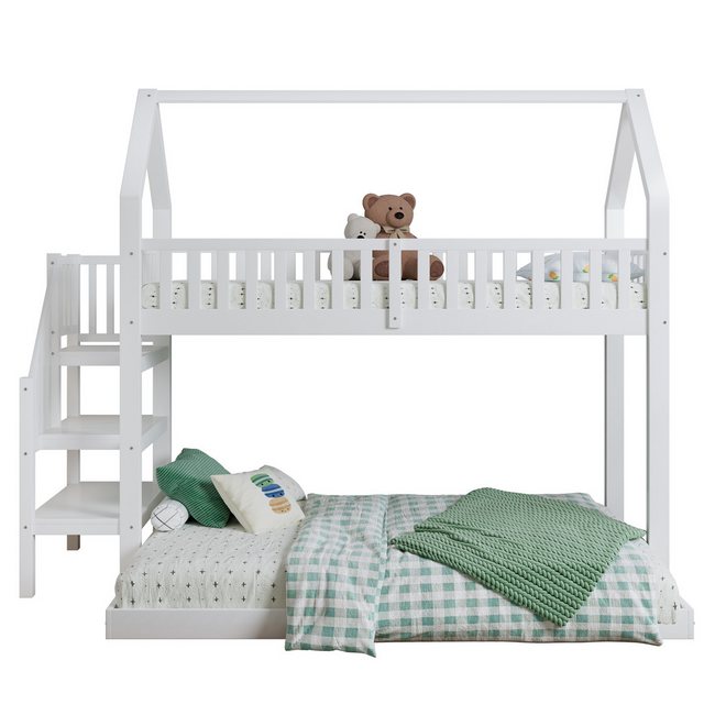 MODFU Etagenbett Hausbett Einzelbett Kinderbett, Hausbett mit Treppe (Kinde günstig online kaufen