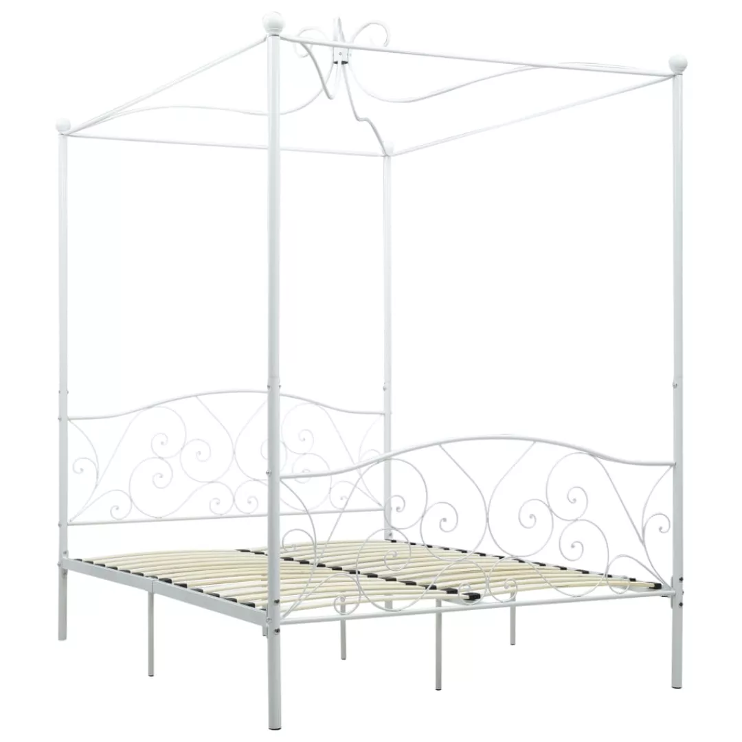 Himmelbett-gestell Weiß Metall 140 X 200 Cm günstig online kaufen