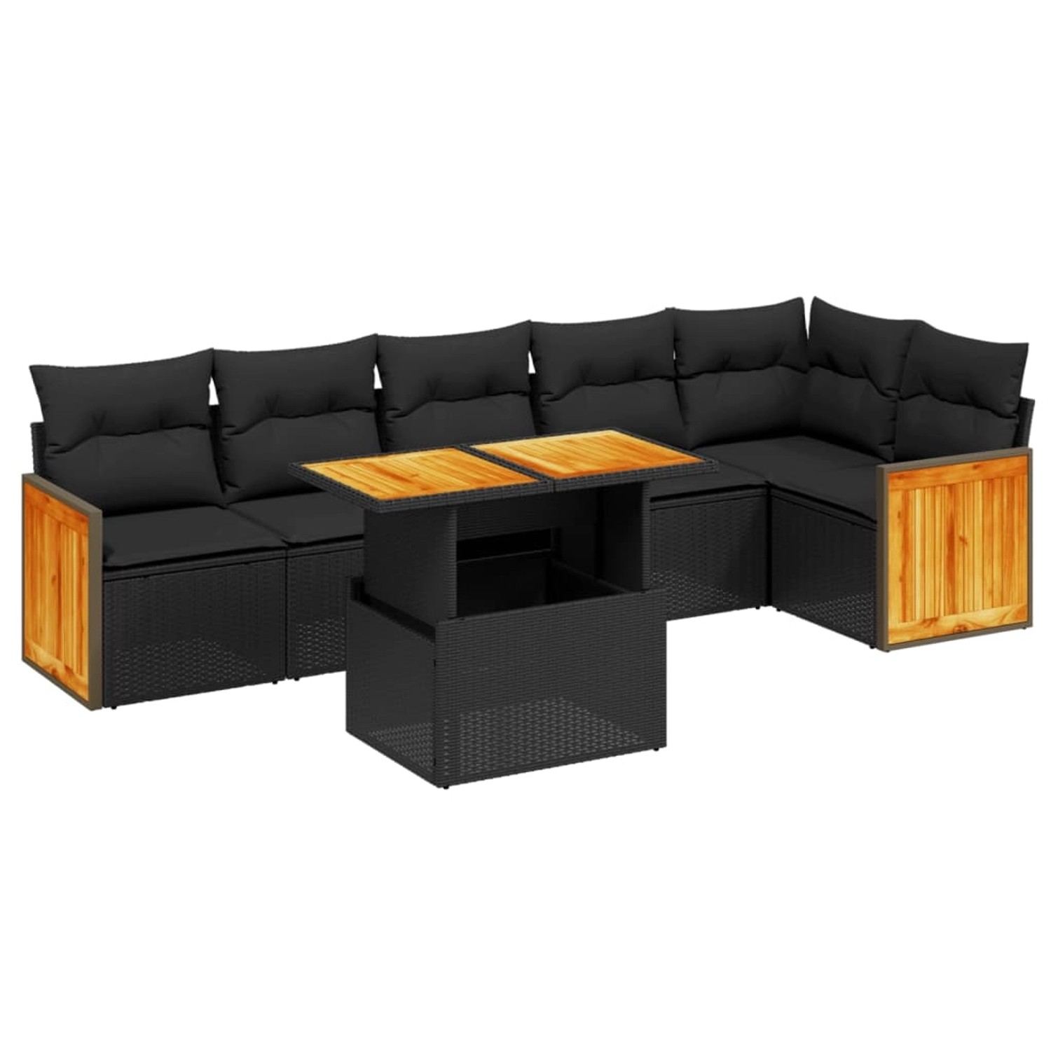 vidaXL 7-Tlg Garten-Sofagarnitur mit Kissen Schwarz Poly Rattan 3273967 günstig online kaufen