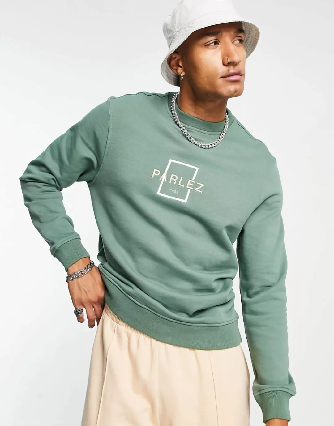 Parlez – Offshore – Besticktes Sweatshirt in Khaki-Grün günstig online kaufen