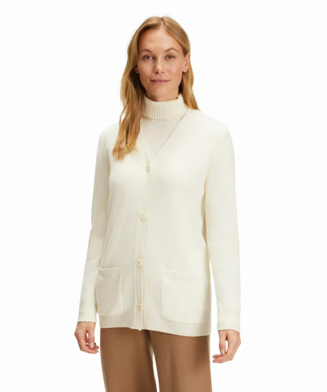 FALKE Damen Jacke V-Ausschnitt, XL, Weiß, Uni, Kaschmir, 64166-204005 günstig online kaufen