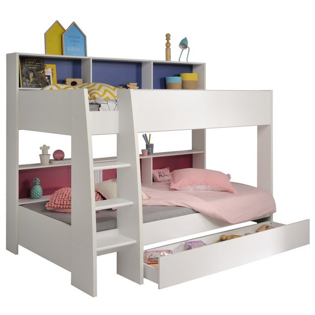 Parisot Etagenbett Tam Tam 11, in Weiss, Absetzung Blau / Pink - 208x164x13 günstig online kaufen