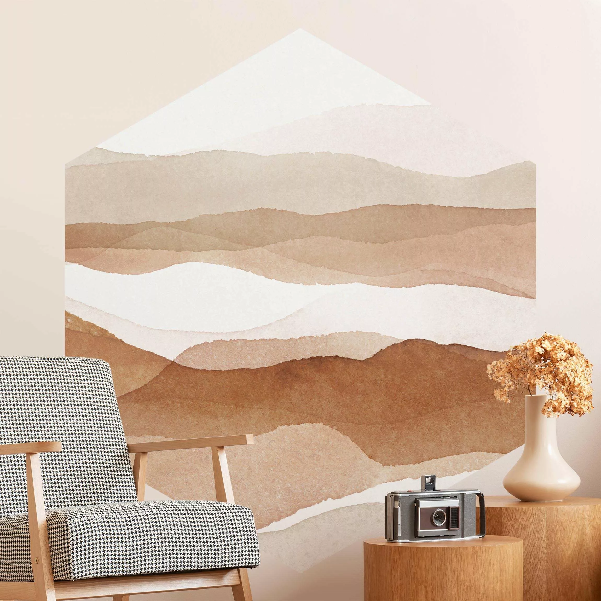 Hexagon Tapete selbstklebend Aquarell Landschaft Sandberge günstig online kaufen