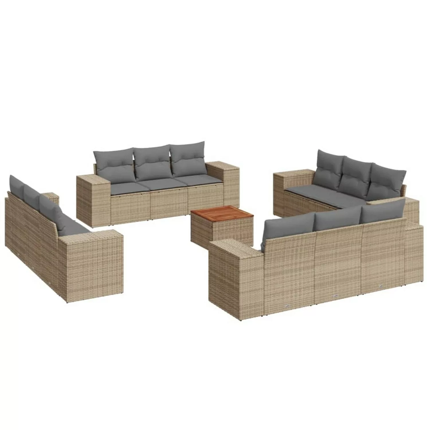 vidaXL 13-tlg Garten-Sofagarnitur mit Kissen Beige Poly Rattan Modell 26 günstig online kaufen