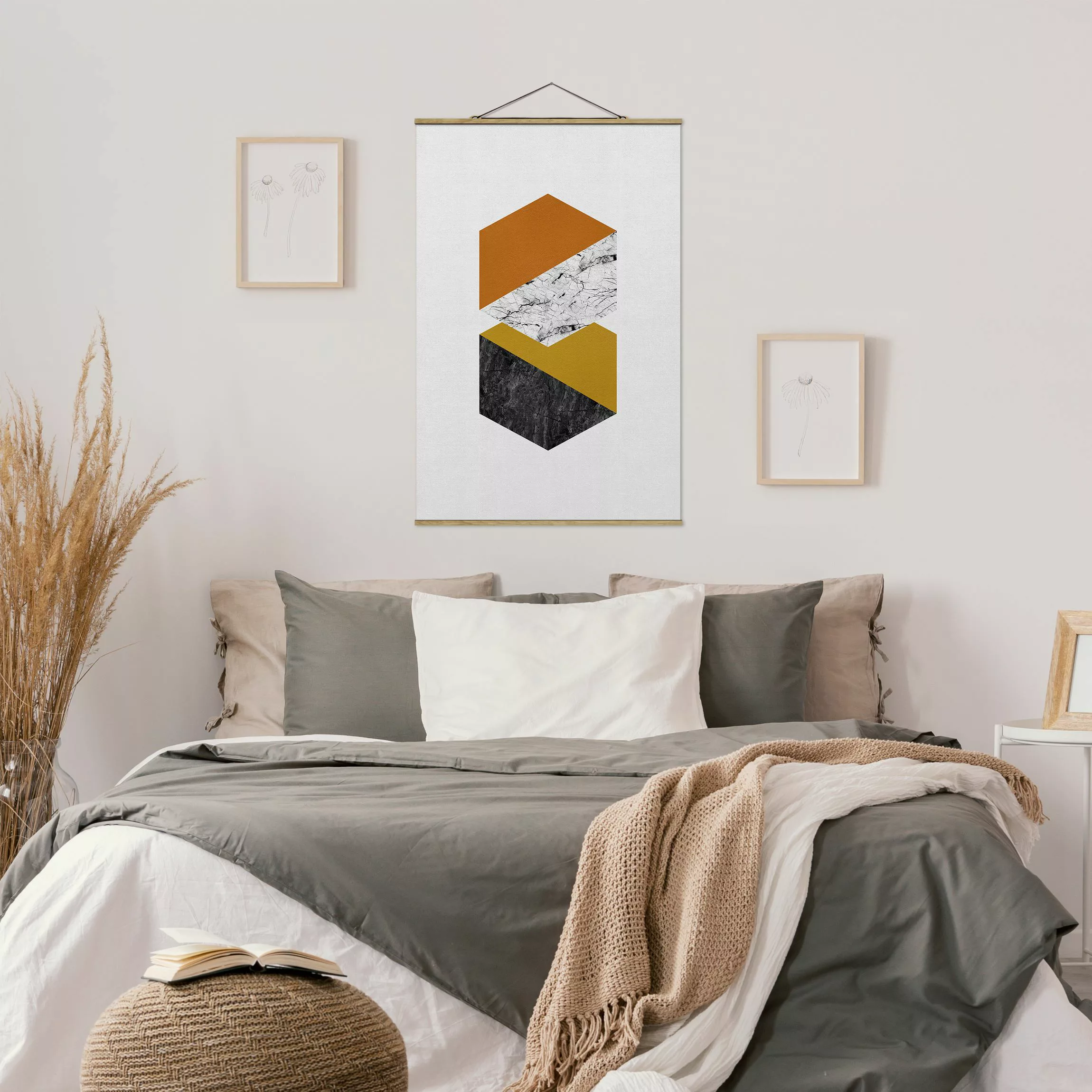 Stoffbild mit Posterleisten Geometrische Hexagone günstig online kaufen
