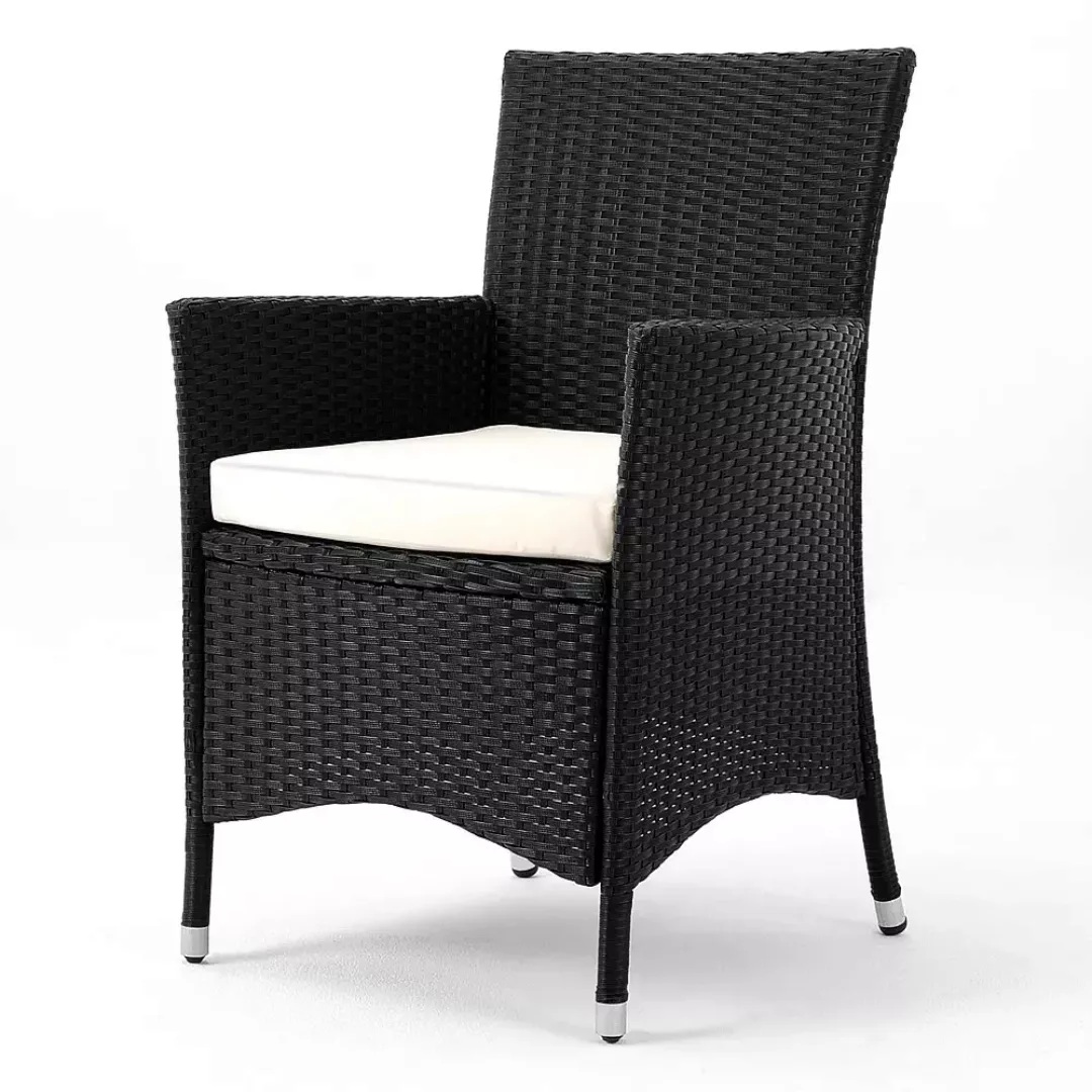 Polyrattan Garten-Sitzgruppe 7-tlg Schwarz/Creme günstig online kaufen