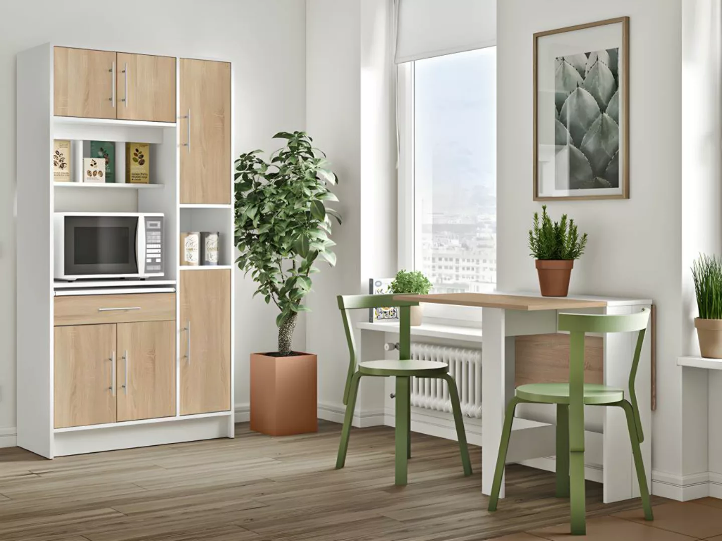 Küchenbuffet Buffetschrank mit 5 Türen & 1 Schublade - Weiß & Holzfarben - günstig online kaufen