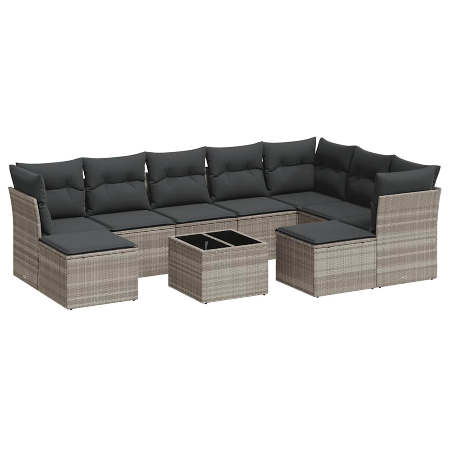 vidaXL 10-Tlg Garten-Sofagarnitur mit Kissen Hellgrau Poly Rattan 3250421 günstig online kaufen