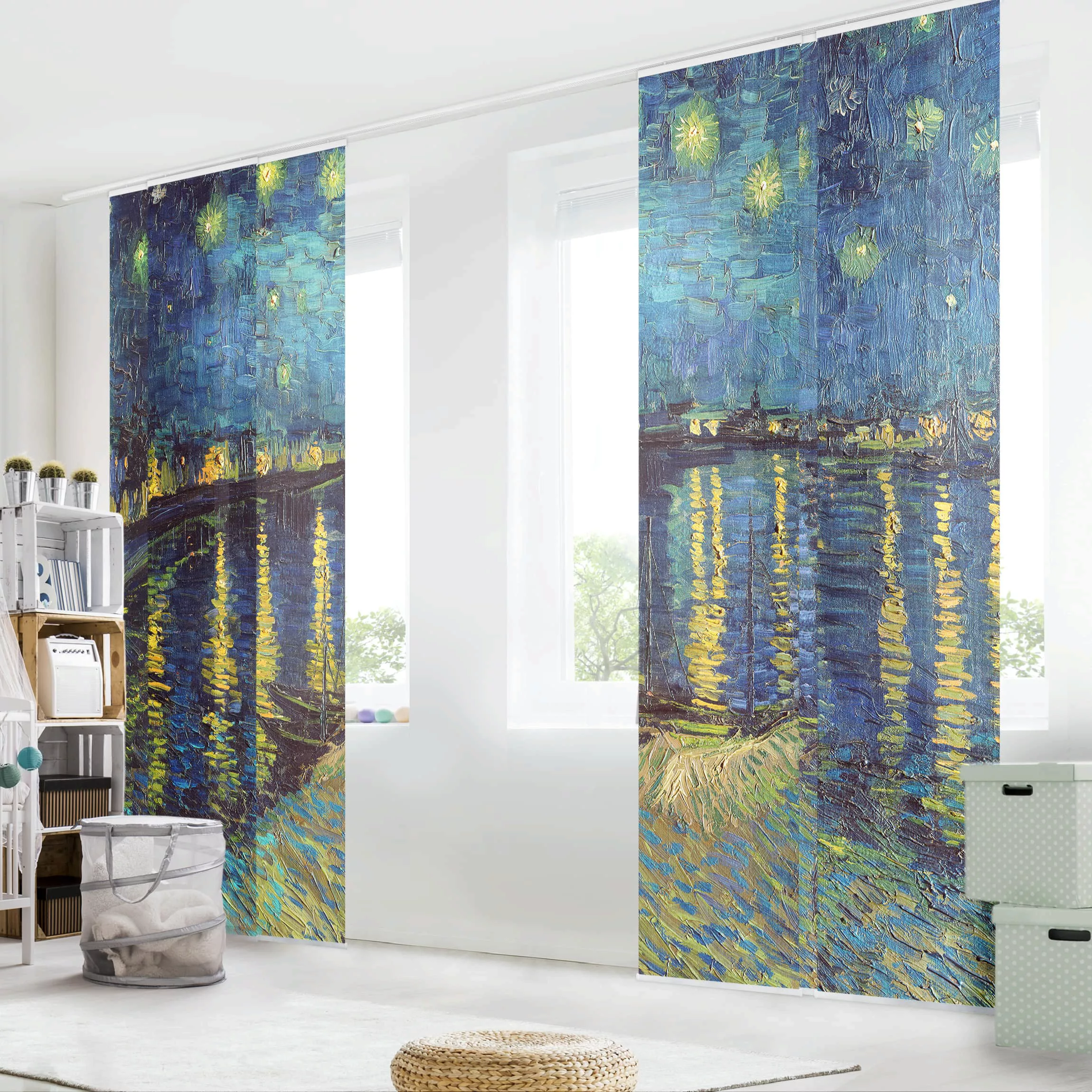 Schiebegardinen Set Kunstdruck Vincent van Gogh - Sternennacht über der Rhô günstig online kaufen