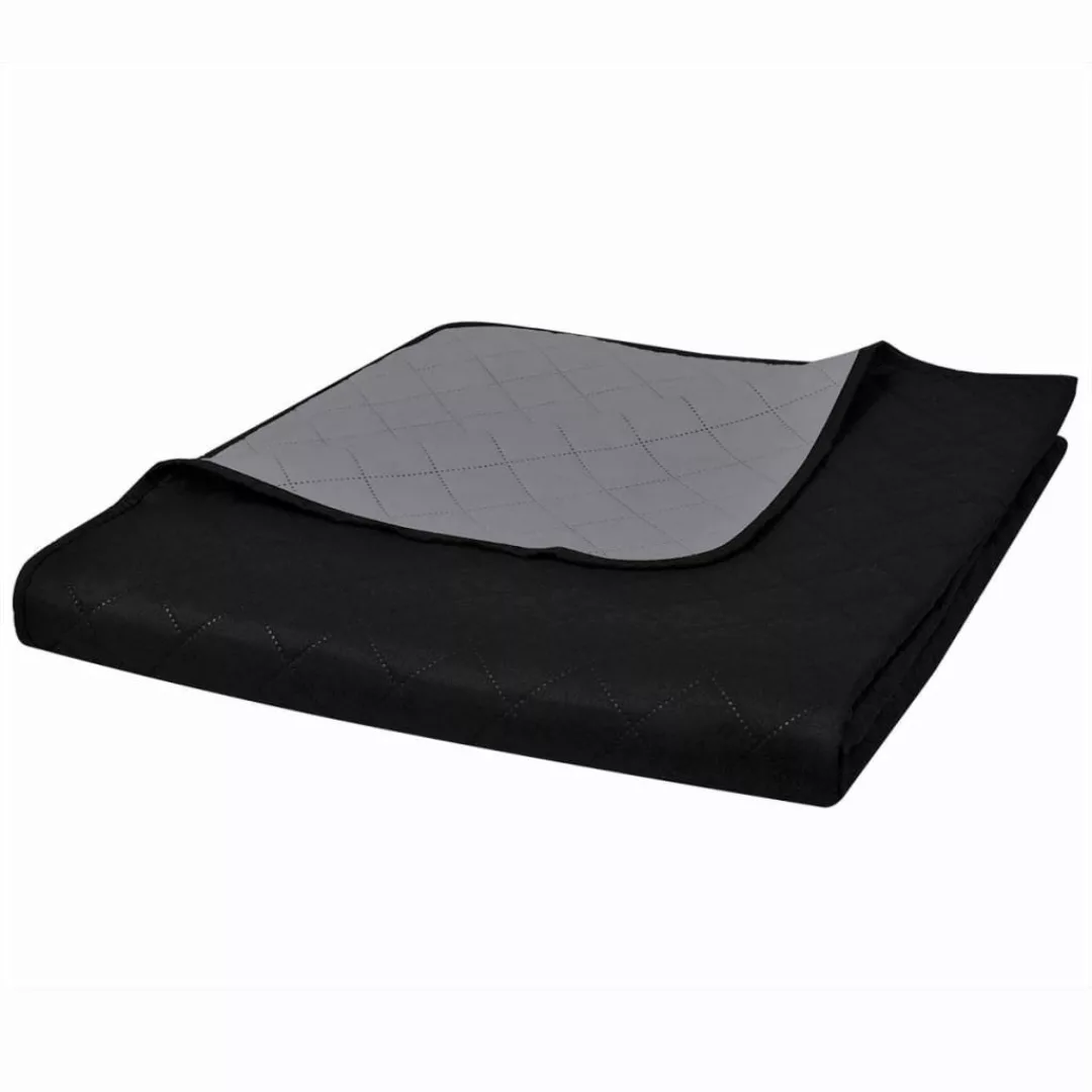 vidaXL Baumwollbettdecke Zweiseitige Tagesdecke Gesteppt Schwarz/Grau günstig online kaufen