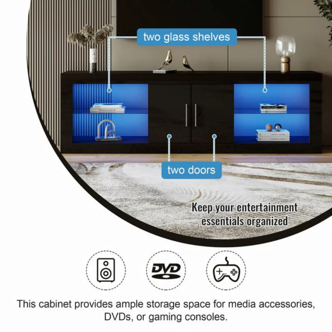 Odikalo TV-Schrank TV-Ständer 16 LED Bluetooth Hochglanz Türen Einlegeböden günstig online kaufen