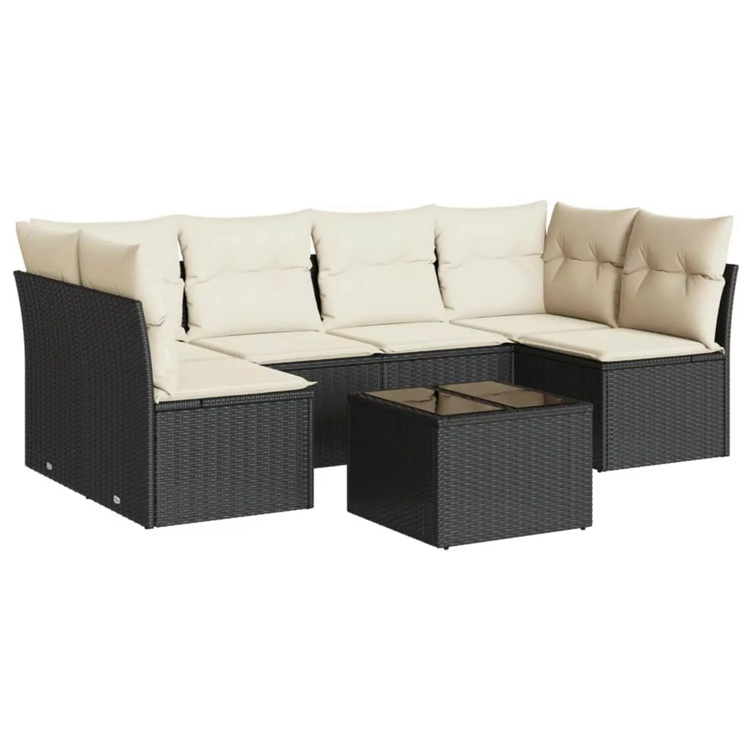 vidaXL 7-tlg Garten-Sofagarnitur mit Kissen Schwarz Poly Rattan Modell 43 günstig online kaufen