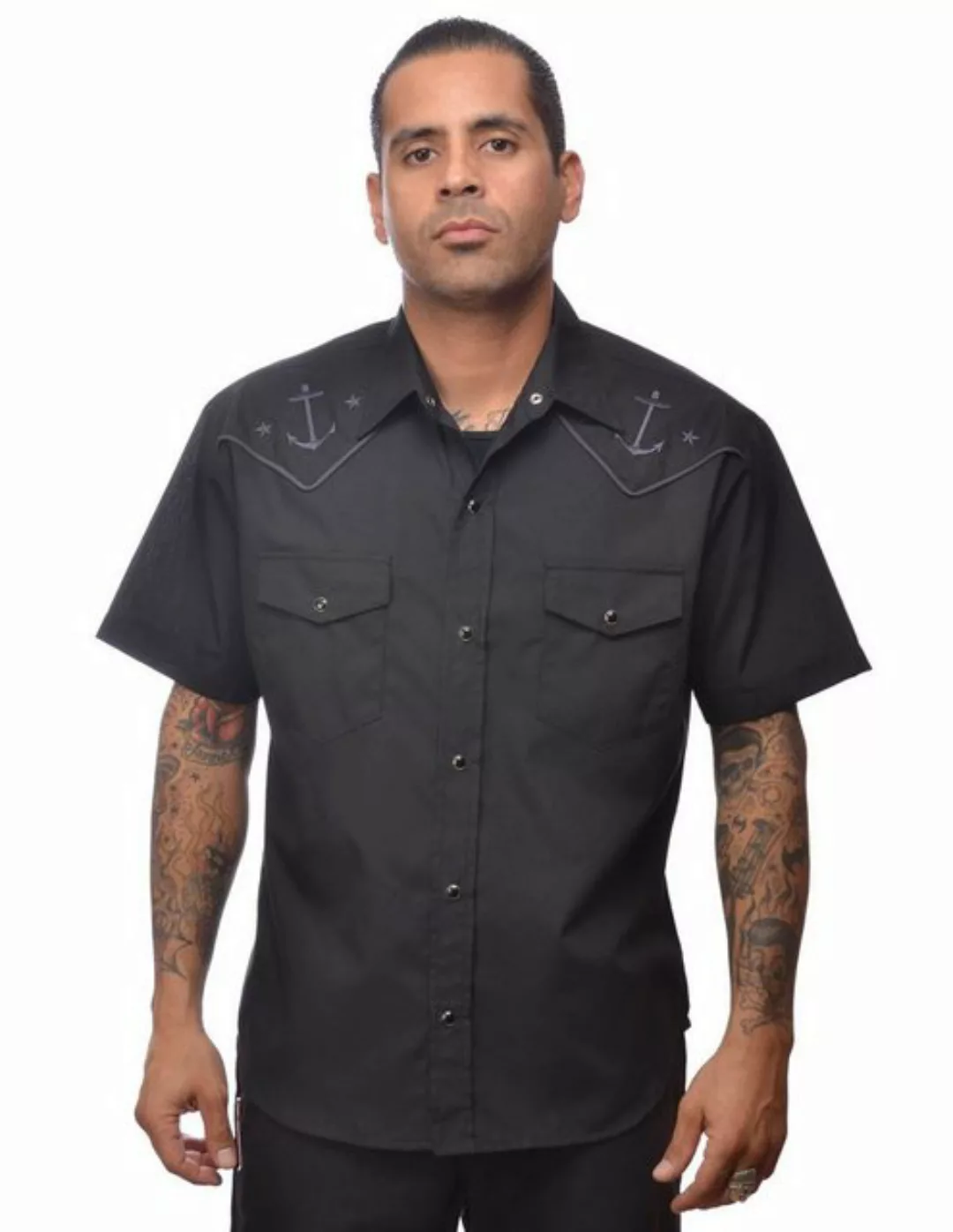 Steady Clothing Kurzarmhemd Black Anchor Western Shirt Vintage Retro günstig online kaufen