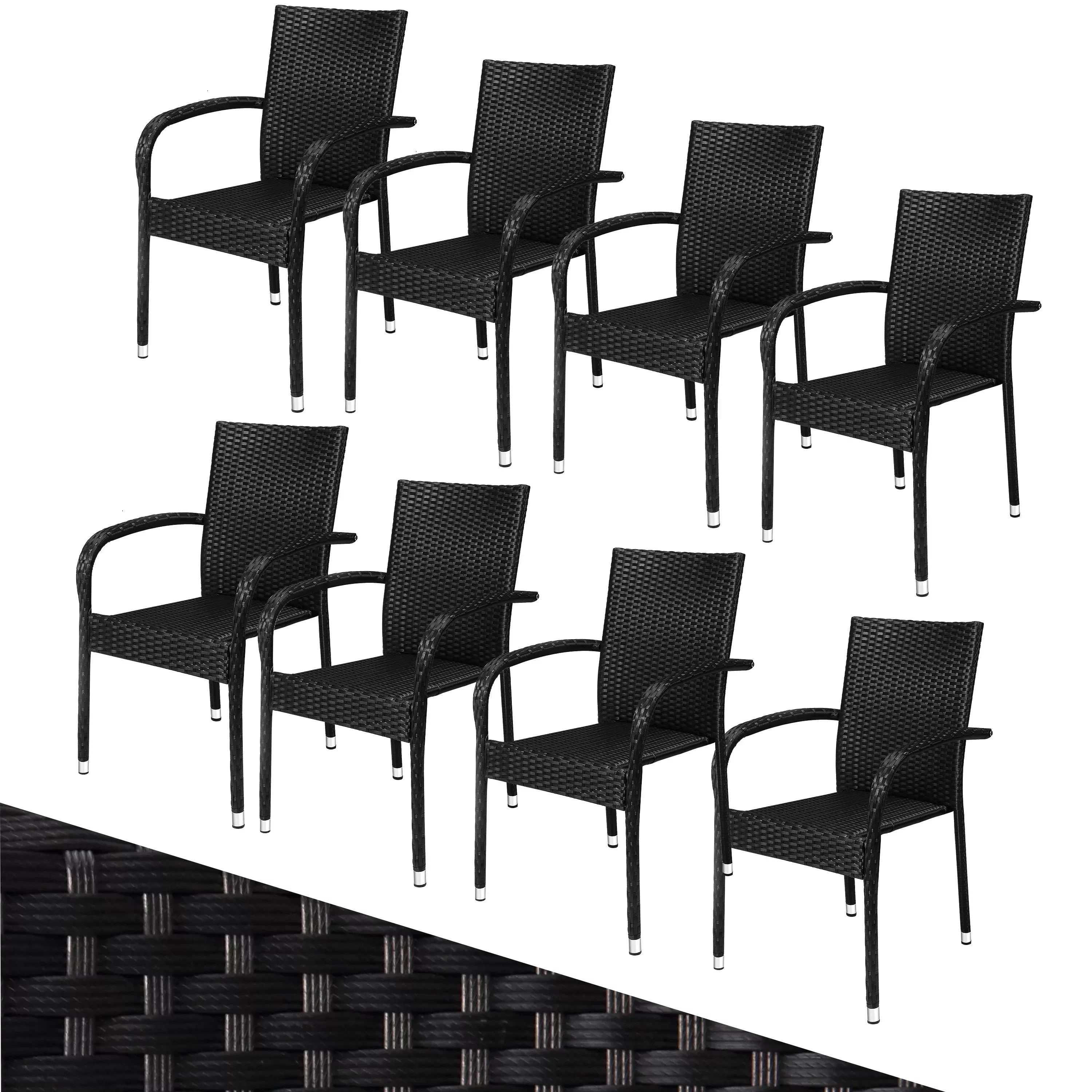 Polyrattan Stapelstuhl Comfort 8er-Set Schwarz günstig online kaufen