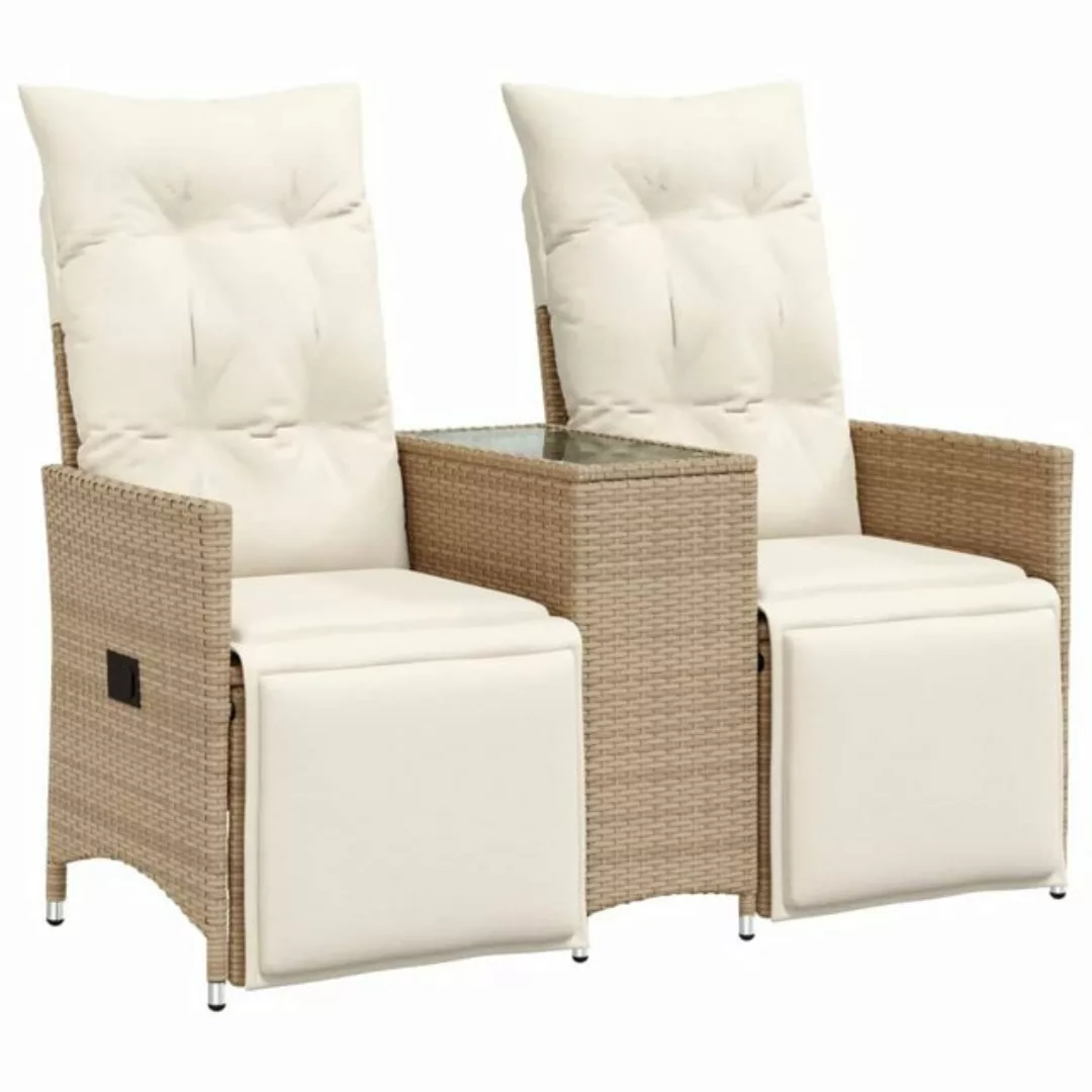 vidaXL Loungesofa Gartensofa 2-Sitzer Verstellbar mit Tisch Beige Poly Ratt günstig online kaufen