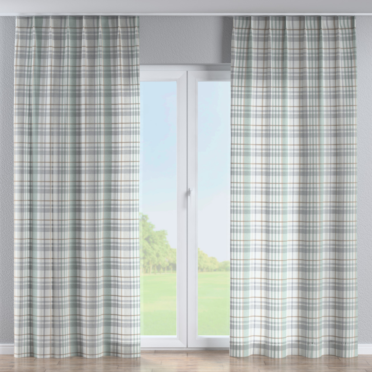Vorhang mit flämischen 1-er Falten, grün-grau, Scotti (144-47) günstig online kaufen