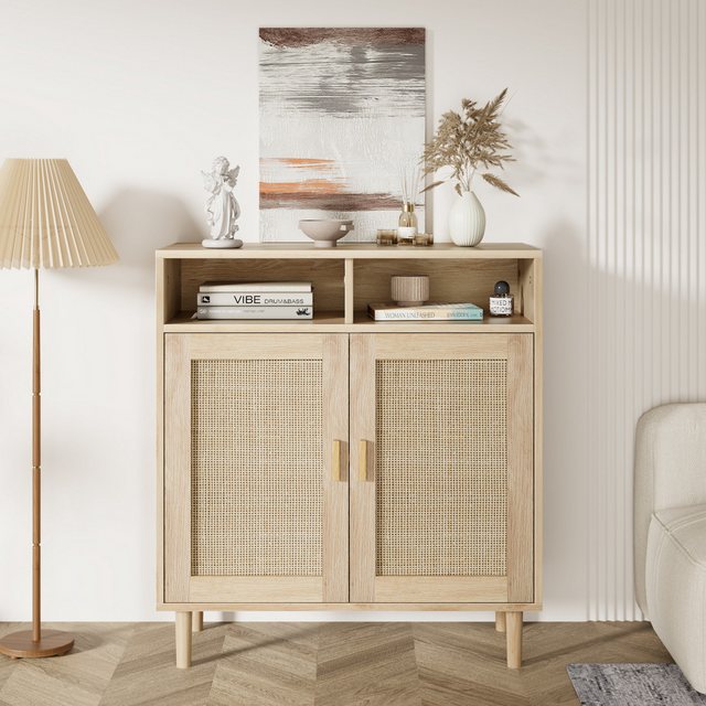 GarveeMore Beistellschrank Sideboard-Buffet-Aufbewahrungsschrank,Rattan-Küc günstig online kaufen