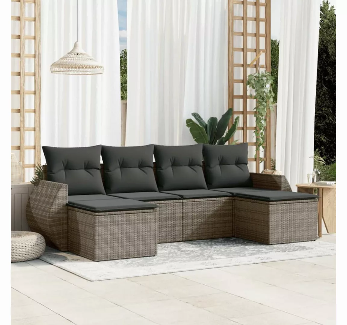 vidaXL Loungesofa 6-tlg. Garten-Sofagarnitur mit Kissen Grau Poly Rattan, 1 günstig online kaufen