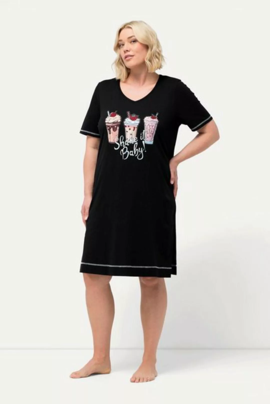 Ulla Popken Bigshirt Bigshirt bedruckt V-Ausschnitt Halbarm günstig online kaufen