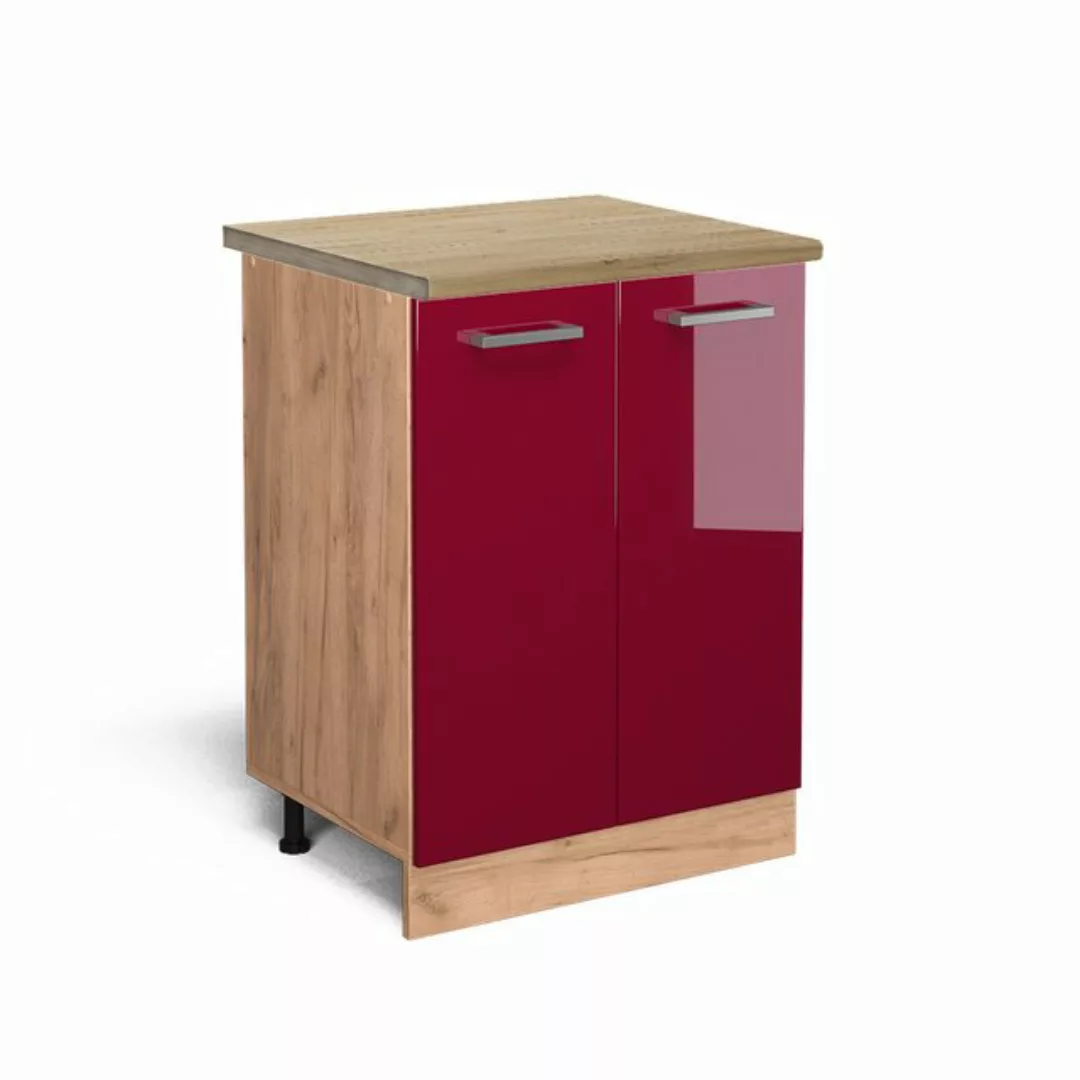 Vicco Unterschrank R-Line, Bordeaux Hochglanz/Goldkraft Eiche, 60 cm, AP Ei günstig online kaufen