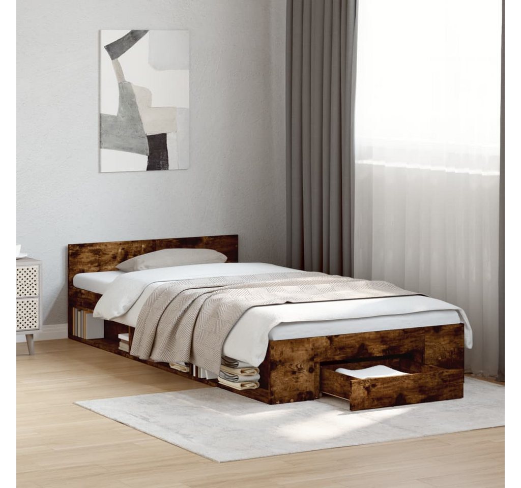 vidaXL Bett, Bettgestell mit Schublade Räuchereiche 100x200 cm Holzwerkstof günstig online kaufen