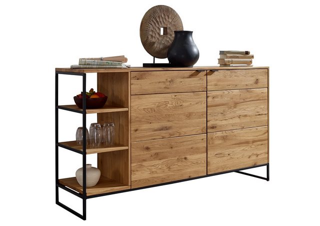 Main Möbel Vitrine Sideboard 150x85cm "Hamburg" Wildeiche & Stahl schwarz günstig online kaufen