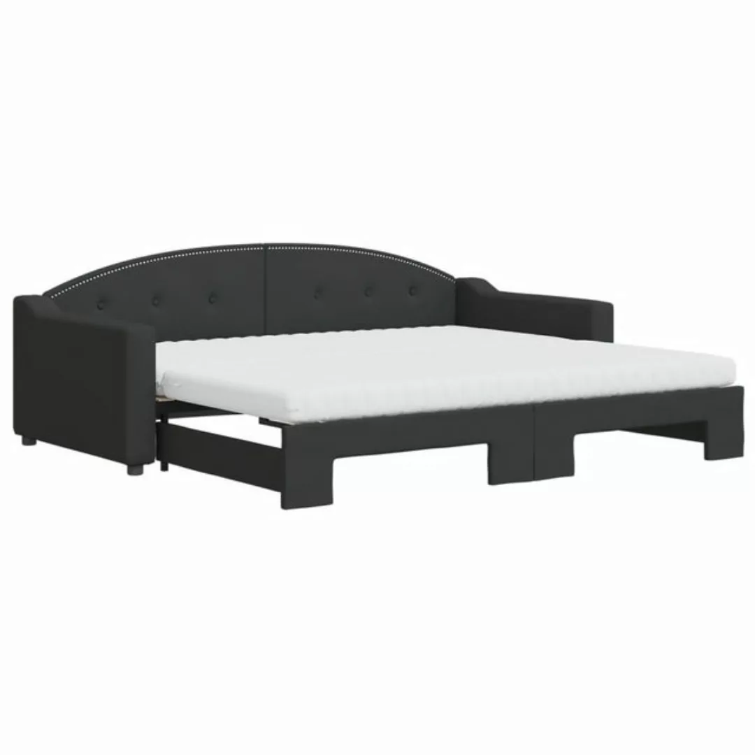 vidaXL Bett Tagesbett Ausziehbar mit Matratzen Schwarz 90x200 cm Stoff günstig online kaufen