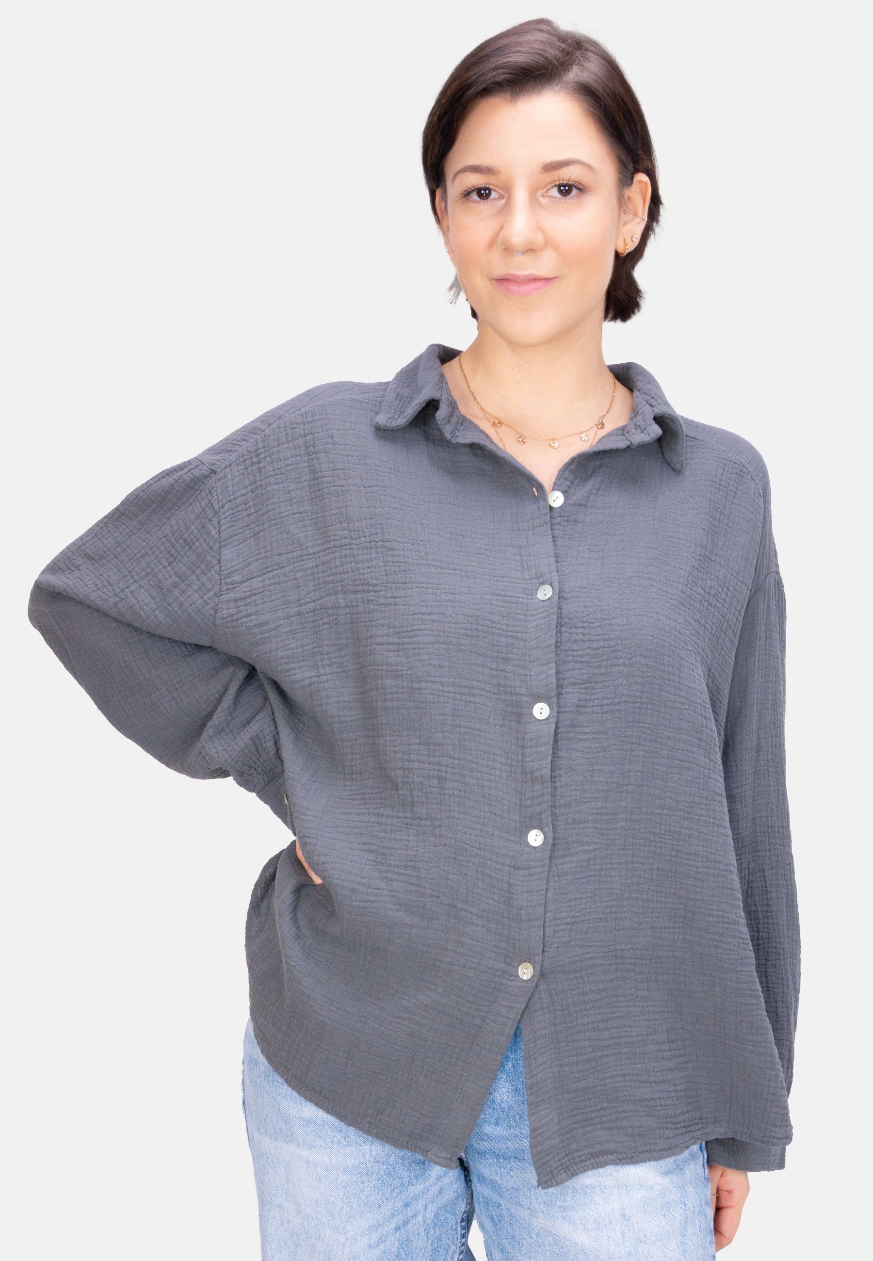 Seasons of April Hemdbluse Oversized Musselinbluse günstig online kaufen
