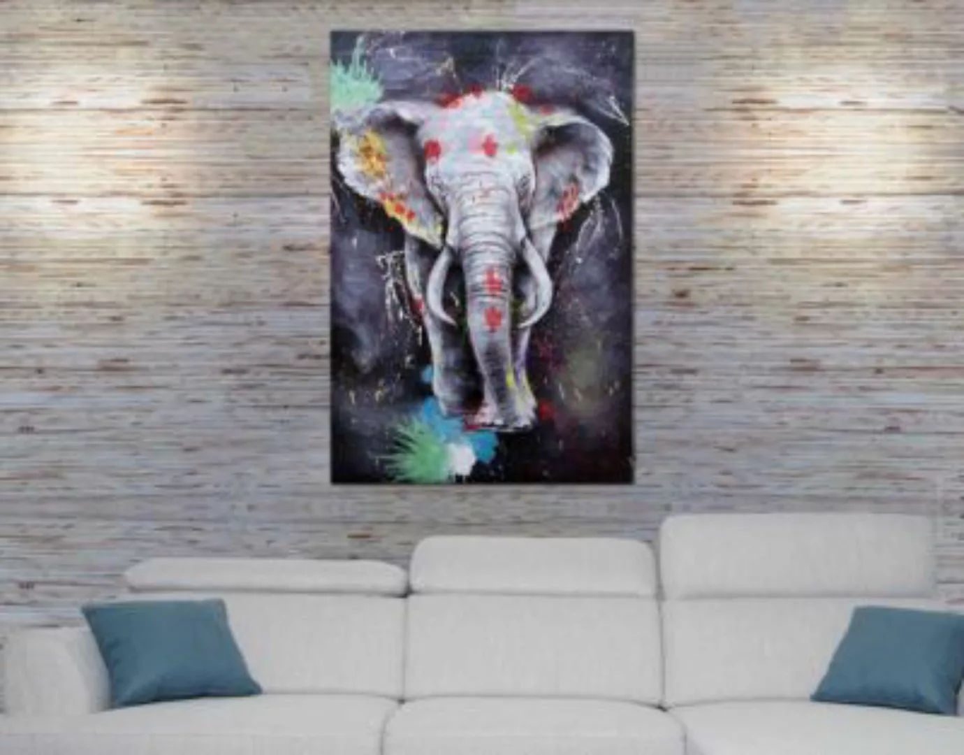 HWC Mendler Ölgemälde Elefant, handgemalt 120x80cm mehrfarbig günstig online kaufen